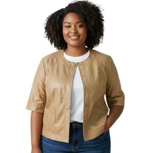 Mountain Lake Tan Faux Leather Cropped Jacket Size 3X